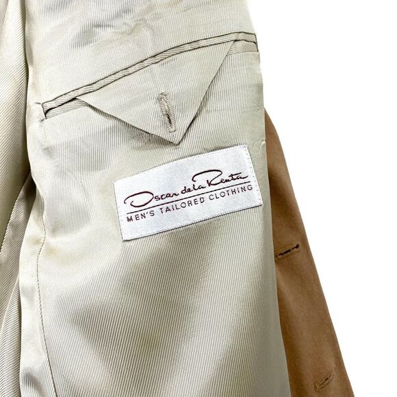 Oscar De La Renta wool cashmere blend suit jacket blazer Sz 44L camel caramel - Picture 9 of 10